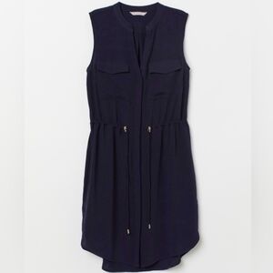 Womens H&M Sleeveless Navy Drawstring Shirt Dress